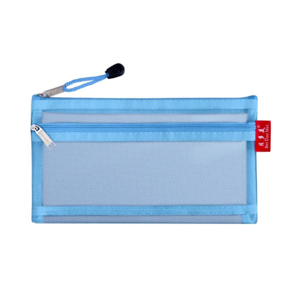 

Simple Nylon Transparent Mesh Pencil Bag Large Capacity Double Layered Storage Bag Zipper Stationery Holder Bag Kids