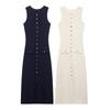 2025 Spring Women's European & American Slim Knit Sleeveless Single-Breasted High-Waisted Dress