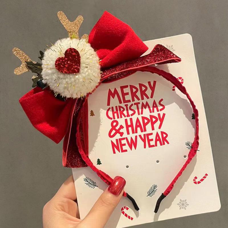 Christmas Hairband Hair Accessories New Deer Horn Bow Headwear Christmas Festival Sweet and Cute Headband Accessories