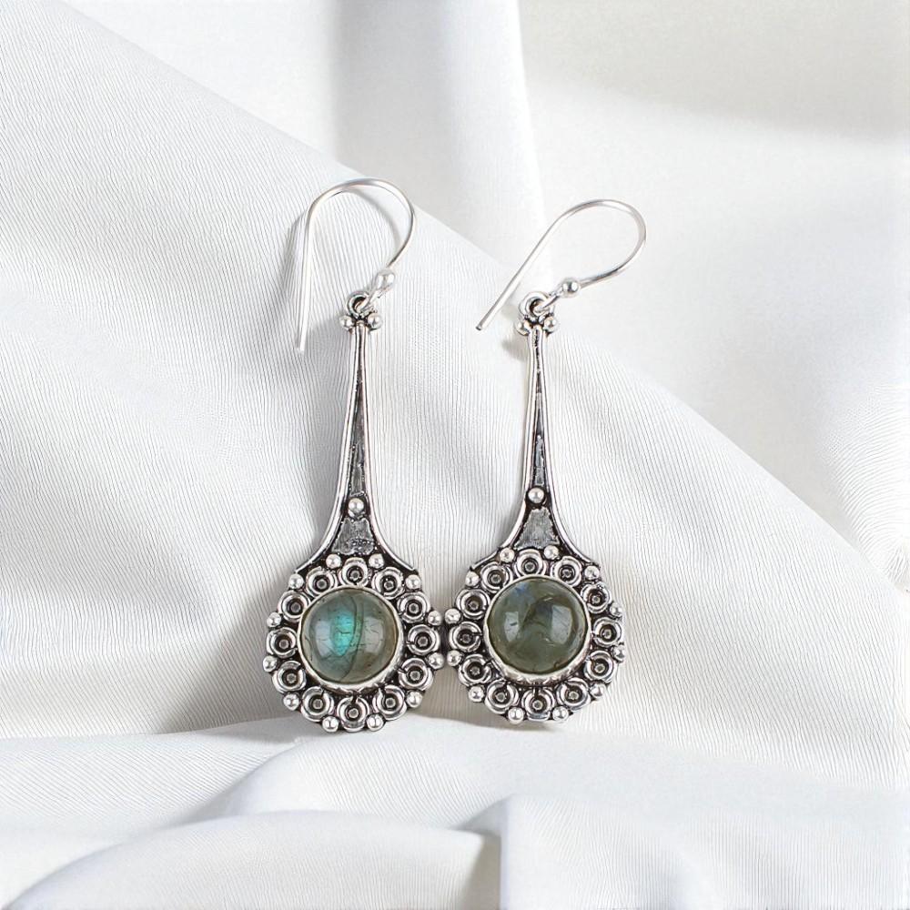 

Натуральный лабрадорит драгоценный камень 925 стерлинговое серебро ювелирные изделия ручной работы серьги 2.52 EE-77-26