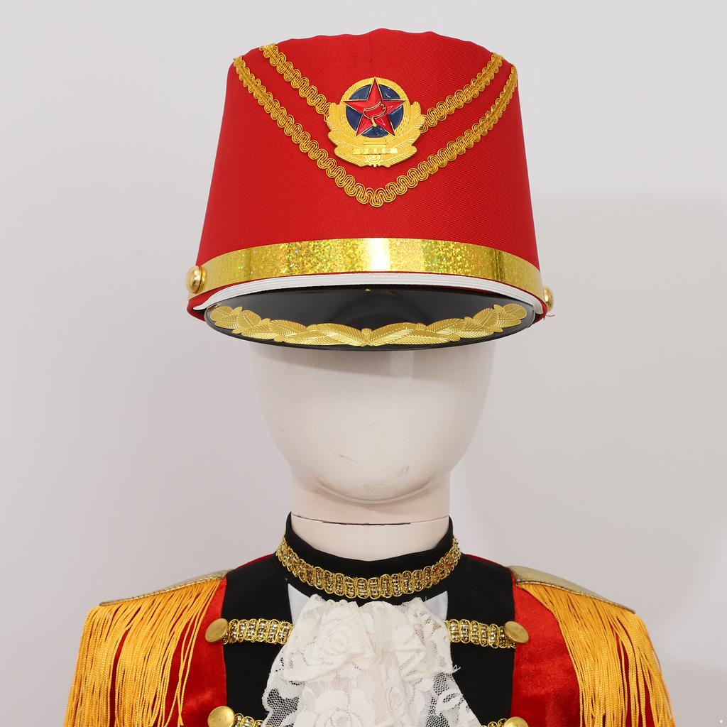 Drum Corps Bugle Corps Costume Hat Military Uniform Flag Raiser Accessory for Stage Performance