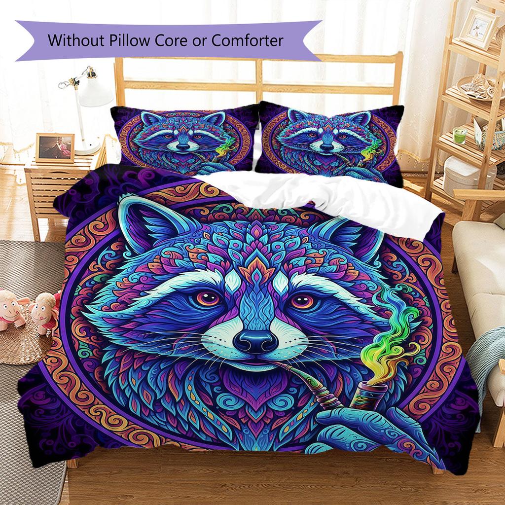Psychedelic Animals Pattern Bedding Quilt Set Quilt Cover Pillowcase Home Decoration Birthday Gift (1 * Duvet Cover + 2 * Pillowcase, Without Core)