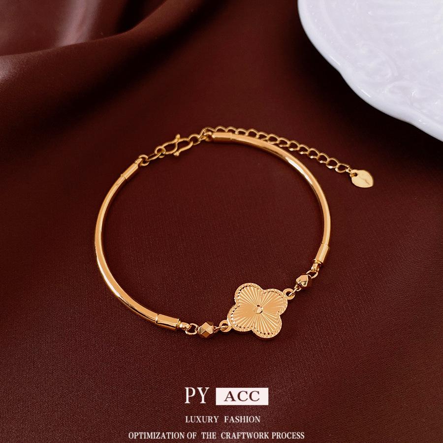 18k Gold-Plated Flower Gourd Bracelet: Chic Chinese Style, Versatile Fashion Bangle, Elegant Women's Hand Jewelry
