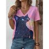 Camiseta casual de verano para mujer con cuello en V y manga corta, con estampado 3D de moda, adecuada para salir o para estar en casa