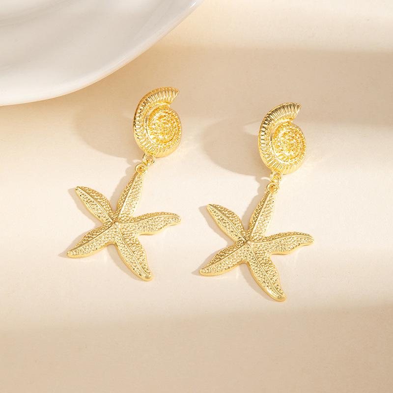 European & American Holiday Beach Starfish Jellyfish Crystal Alloy Earrings