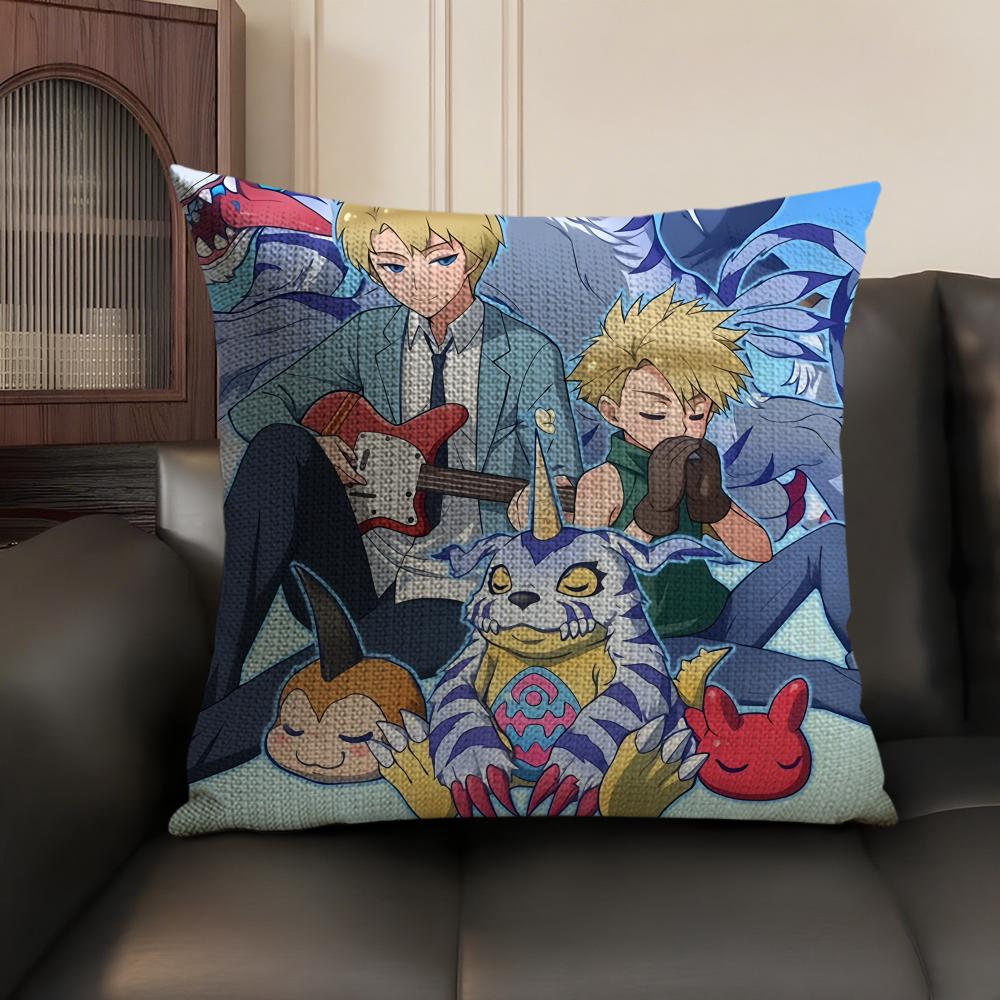 Anime DDigimon AAdventure Cushion Cover Natural Linen Organic Fabric DoubleSided Printing Sofa Home Decor Gift Pillow Case