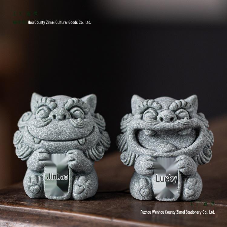 Chinese Stone Lion Pair Fengshiye Desktop Ornament & Bonsai Fish Tank Decoration