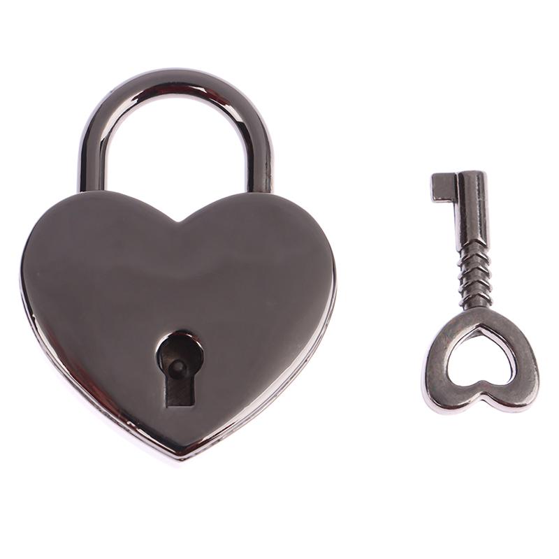 Cadenas Mini en Métal Vintage en Forme de Cœur pour Sac Valise Boîte à Bagages Serrure à Clé Avec Clé