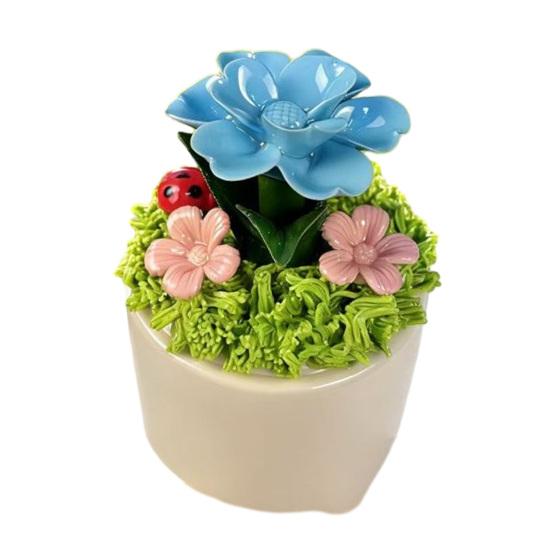 Handmade Mini Flower Figurine Artificial Ceramic Flowers in Pot for Car Dashboard Bathroom Home