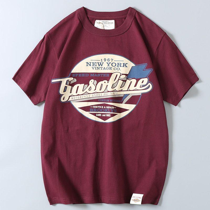 Foreign Trade Tail Goods Summer Pure Cotton American Casual round Neck Short sleeve T-shirt Men's Retro Print Amekaji Half Sleeve Fashion
