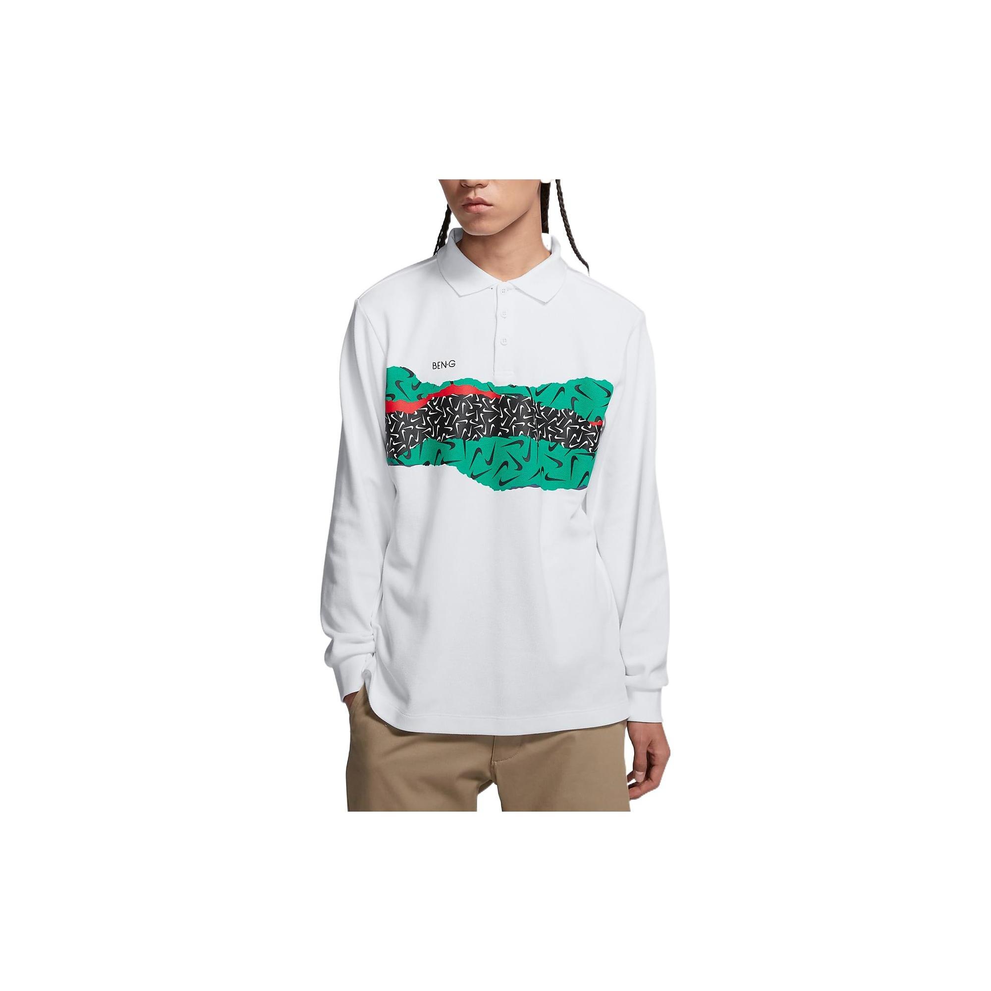Men s Nike Colorblock Logo Skateboard Long Sleeves Polo Shirt White CJ0045-100 S