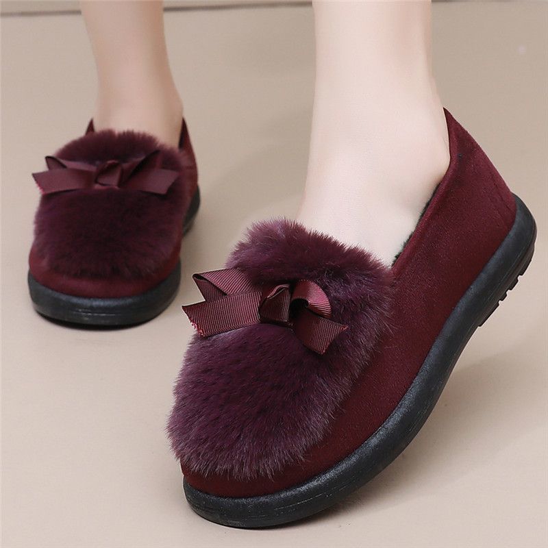 

Зимние туфли Bean, женские бархатные туфли Butterfly Knot, мохнатые туфли, хлопковые туфли-ковши, теплые туфли, хлопковые туфли с кроличьей шерстью, туфли-лодочки на плоской подошве 40