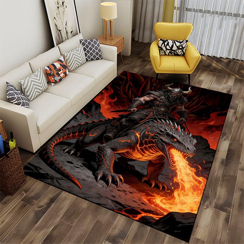 Viking Warrior on Fire Dragon suitable as a non-slip mat for the living room or bedroom sofa
