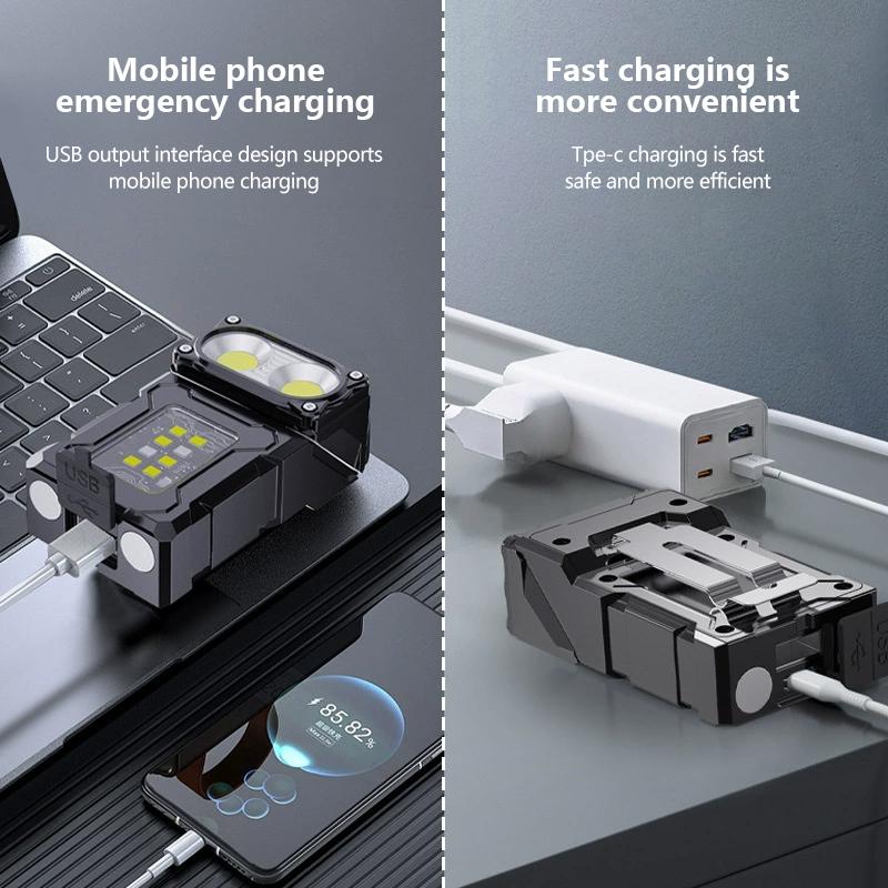 COB Flashlight with Magnet USB Rechargeable LED Work Light 7-Mode Hands-Free LED Lamp for Emergency Repair Cycling Camping