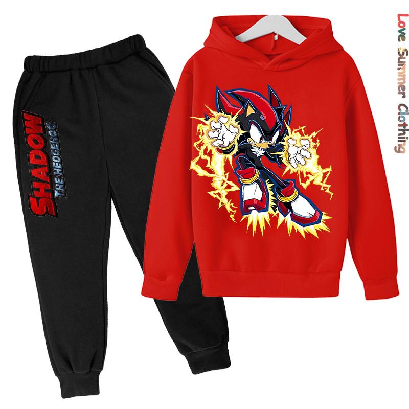Boys Hoodie Tracksuit Shadow Hedgehog HD Print Sonic Autumn Kids Girls Character Hoodie Set Age 4-14 Thin Fleece Hoodie Set Sweatsuit Polyester