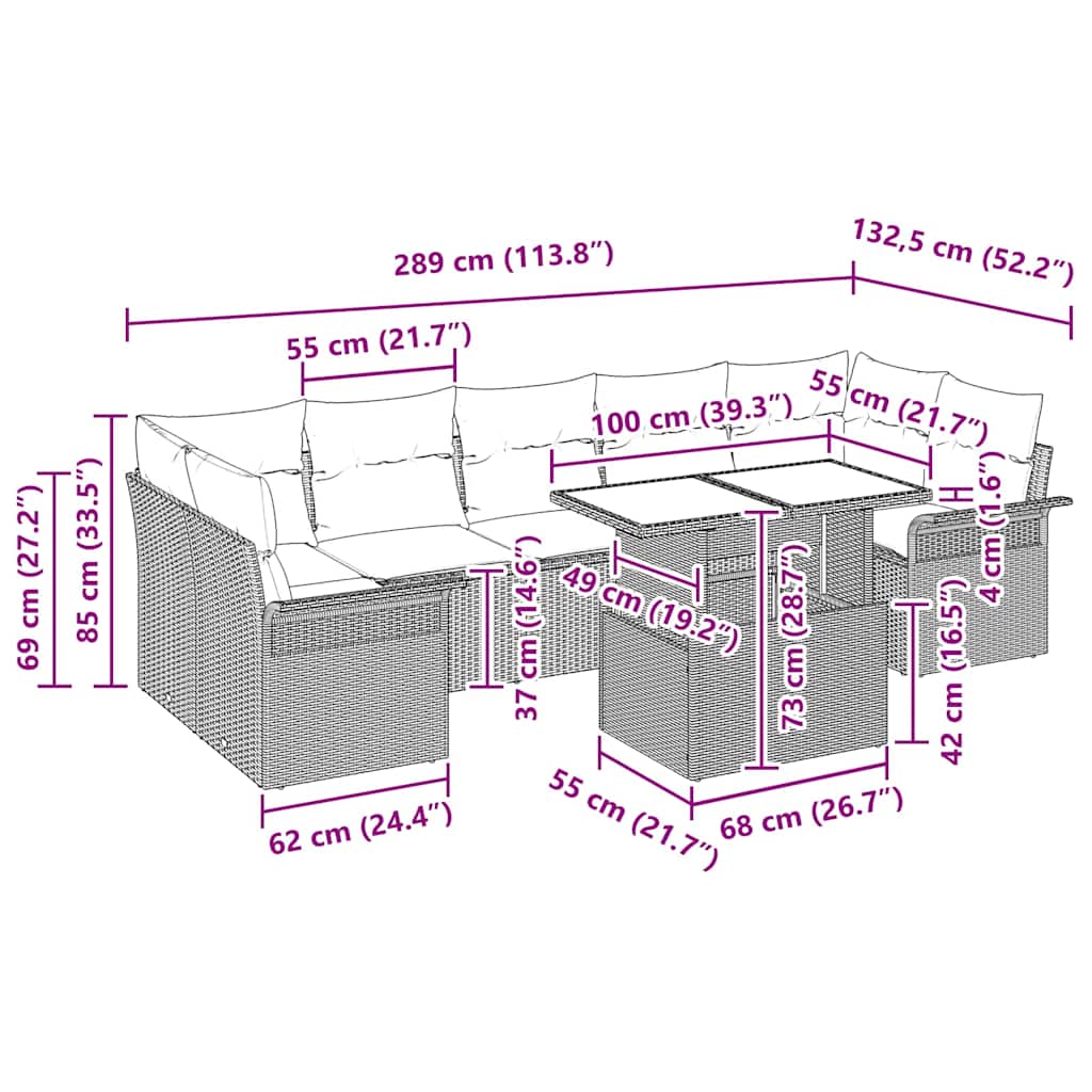 Garden Sofa Set with Cushions 8 pcs Black Poly Rattan