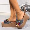 Fashion 2025 Summer Plus Size Women's Slippers New Fashion Outdoor Butterfly-knot Casual Sequins Best Seller Non-Slip Platform Slippers