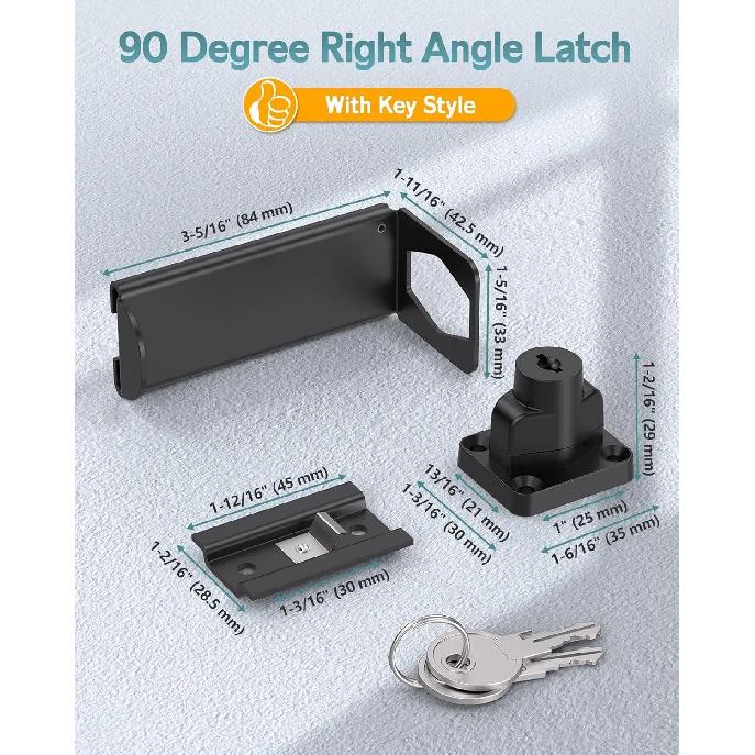 90-Degree Door Lock with Key, Right-Angle Sliding Hasp Latch for Outward-Opening Barn/Closet/Cabinet Doors, Screw Mount, 2 Keys
