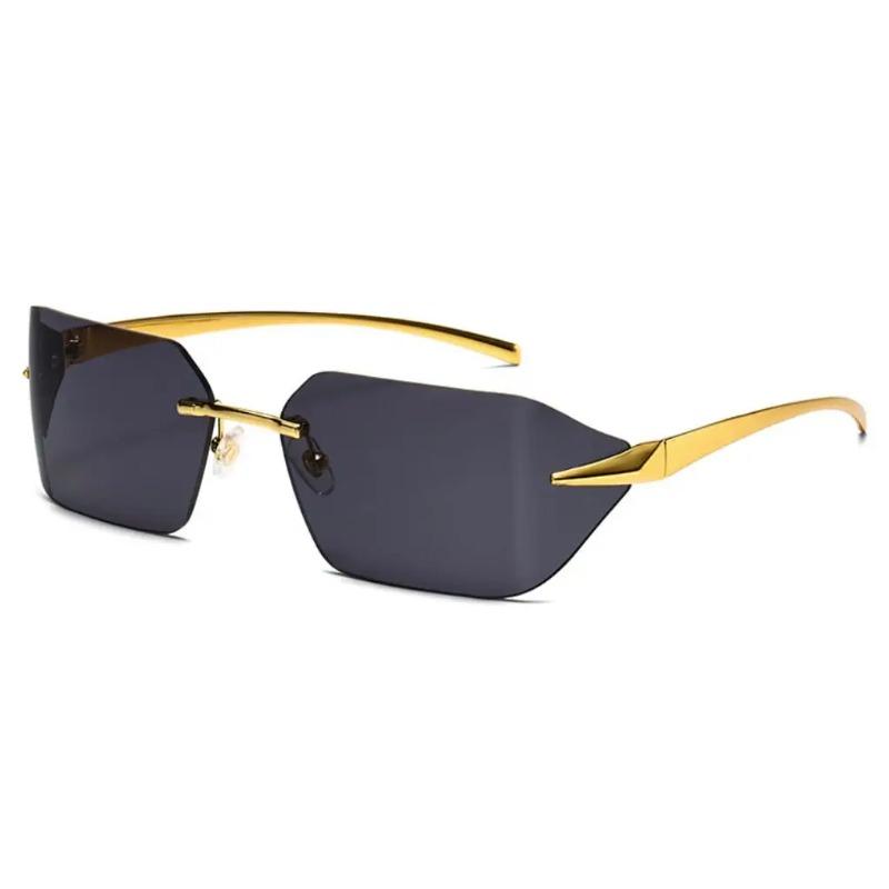 Fashion Rimless Sunglasses for Men Women Luxury Brand Curved Lens Summer Travel Rectangle Frameless Shades
