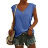 Women Fashion Casual V Neck Loose T-Shirt Solid Color Short Sleeve Top