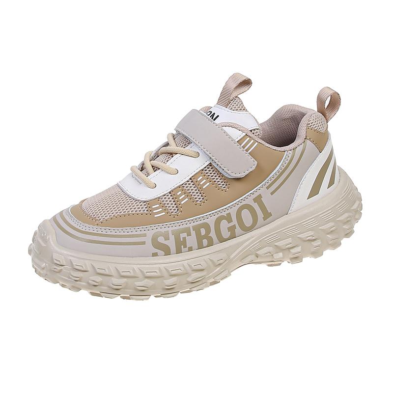 

Детские простые дышащие весенние новые сетчатые кроссовки для мальчиков нескользящие 2024 года для девочек модная детская спортивная обувь на липучках для бега 27 бежевый