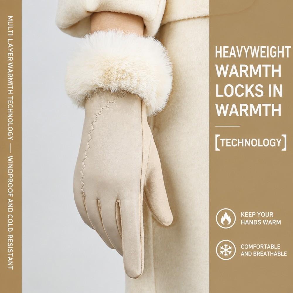 Faux Fur Trim Touchscreen Plush Gloves Fluffy Cycling Windproof Gloves Women