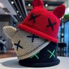 Popular Bobble Hat Knit Beanie Hat with Cat Ear Women Winter Warm Hat Sweet Girls Bucket Hat Soft Breathable Skull Cap
