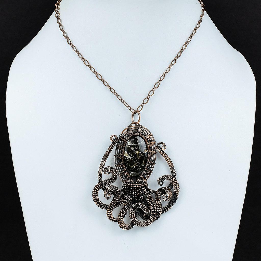 Turritella Agate Pendant Copper Wire Wrapped Pendant Octopus Pendant Genuine Gemstone Pendant Handmade Copper Wire Wrap Jewelry Gift For Mom