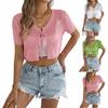 Women's Fashion Casual -Color Love Hollow-out Lace-up Short-sleeved Knit Sweater Navel Cardigan Top