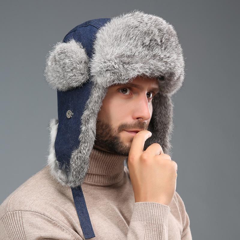 Unisex Winter Rabbit Fur Lei Feng Hat: Warm, Thick, Ear Protection for Outdoor and Skiing