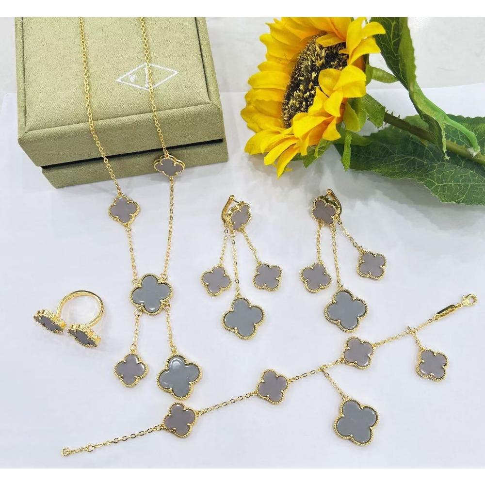 5-Piece Set New Four-Leaf Clover Jewelry Set Fashion Tassel Earrings Temperament Simple Versatile Senior Sense Of Necklace Earrings Bracelet Set