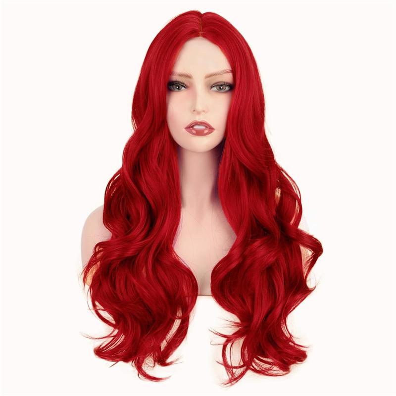 Synthetic Long Red Wig for Women Natural Looking Curly Wavy Hair Wigs for Daily Party Use Heat Resistant Fiber