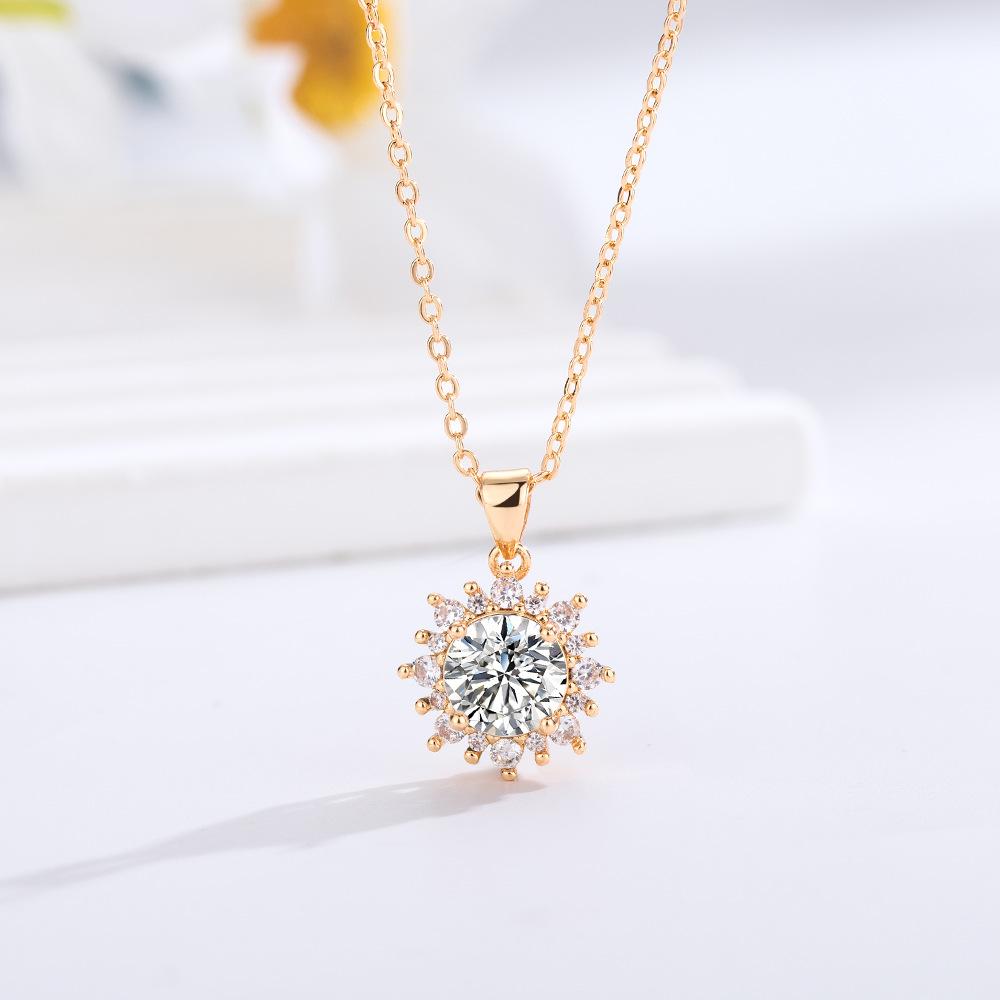 New Seiko Full Diamond Sunflower Necklace, Light Luxury Ins Wind Collarbone Chain
