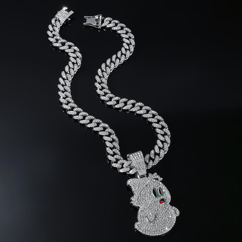 Full Diamond Ghost Cuban Chain Pendant, European and American Hip Hop Men's Necklace Jewelry Items