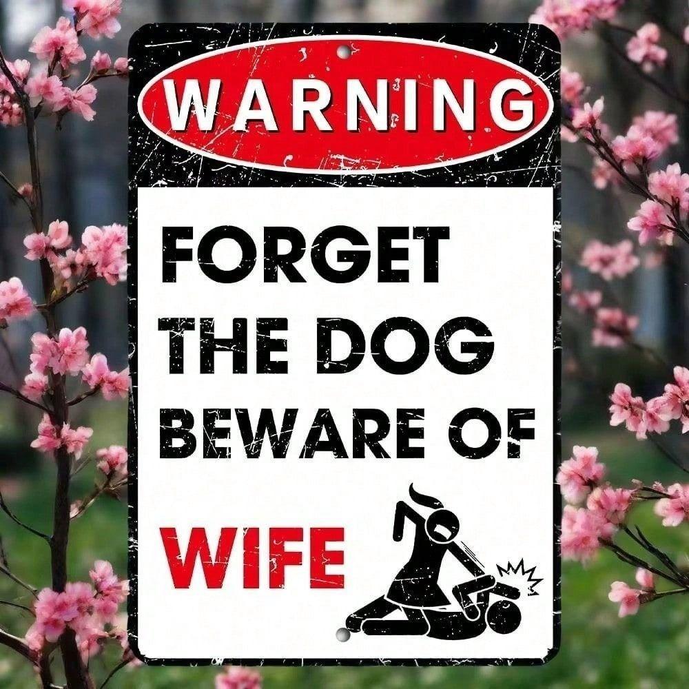 Metal Wall Art Sign Beware Of Wife Dog Gift For Kitchen Funny Home Decor