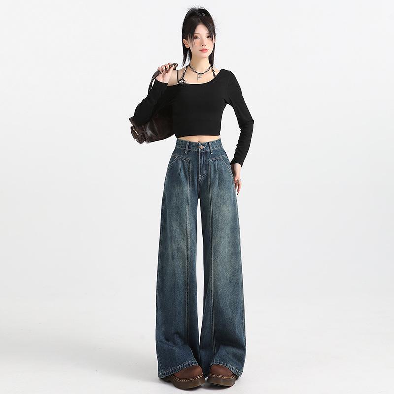 

Women s Retro Wide-Leg High-Waisted Jeans, Plus Velvet, Slimming, Loose Fit, Autumn/Winter 2025 Collection L