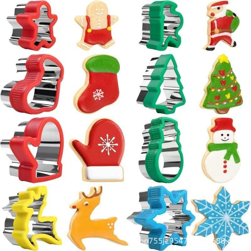 14-Piece Christmas Cookie Cutters Set With Plastic Lid Stainless Steel Biscuit Molds Bread Toast Fruit Decoration