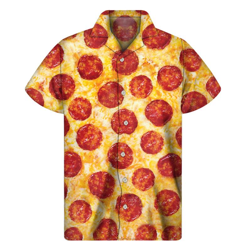 

Cartoon Hawaiian Shirts For Men Summer Food Pattern Lapel Button Shirt Street Loose Short Sleeves Blouse Tops 5XL