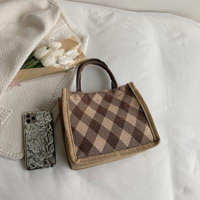 Neue trendige und modische vielseitige Handtasche aus Leinen für Damen, lässiger und schlichter Diamant-Rucksack, Bento-Tasche für Büroangestellte
