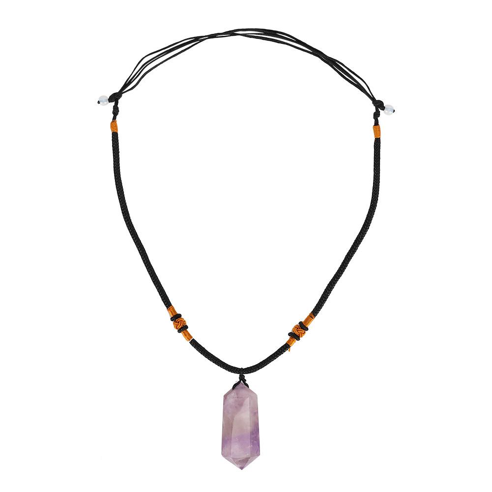 Natural Amethyst Quartz Pendant Double Point Crystal Necklace for Healing Fortune