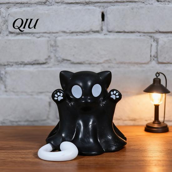 Integrierte Formung Katzenornament Geistfigur, 3D-gedrucktes dekoratives Ornament, Glatte Oberfläche Gruselige Skulptur Mini-Schreibtischdekoration Halloween