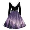 Women's Fashion V-Neck Casual Slim Christmas Printed Long Sleeve Hair Collar Dresses