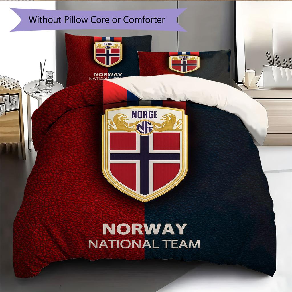Norway national football logo Pattern Bedding Home Decoration Birthday Gift (1 * duvet cover + 2 * pillowcase, without core),fan merchandise.