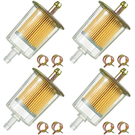4 Pieces 5/16 Inch Universal Fuel Filter with 8 Pieces 14 Millimeter Hose Clamp Gas Inline Fuel Filter Replacement Part Suitable for