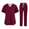 Soild Scrub Working Uniform Suit For Women's Cross V-Neck Short Sleeve Fun T-Shirts Workwear Tee With Pockets