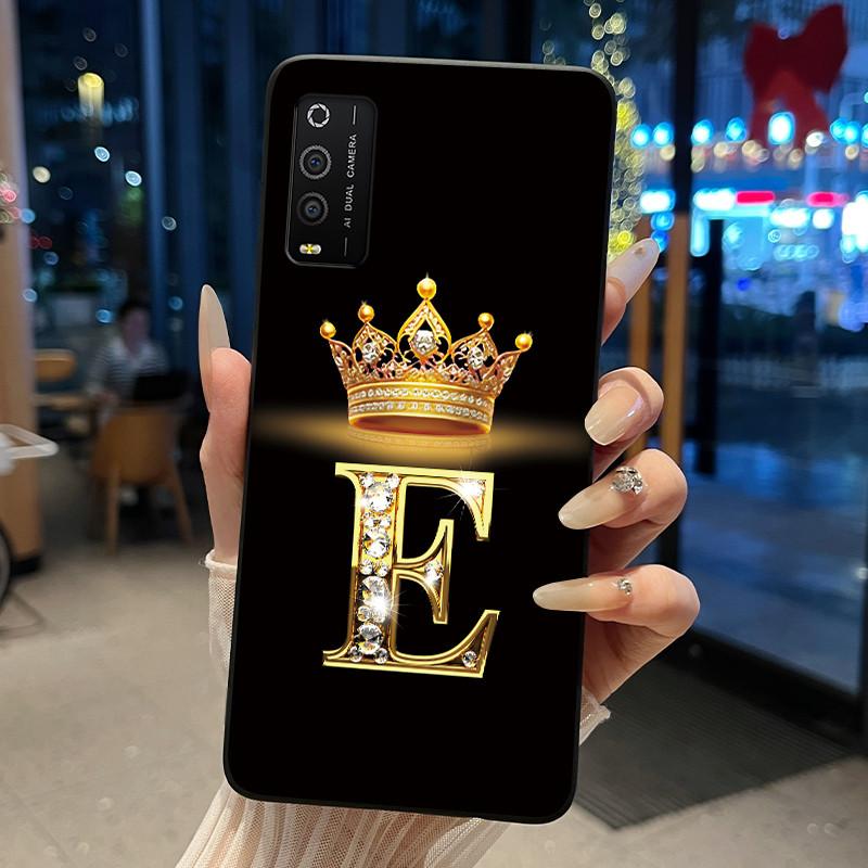 Case For TCL 205 4187D Bumper Black Silicone Shockproof Soft Casing Lucky Exclusive Initial Letter Luxury Crown Pattern Cover