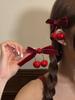 Designer Red Cherry Cloth Bow Hair Clip Sweet Women Fashion Double Layer Barrettes Lolita Headdress Female Korean Cute Velvet Ribbon Hairpin Girl