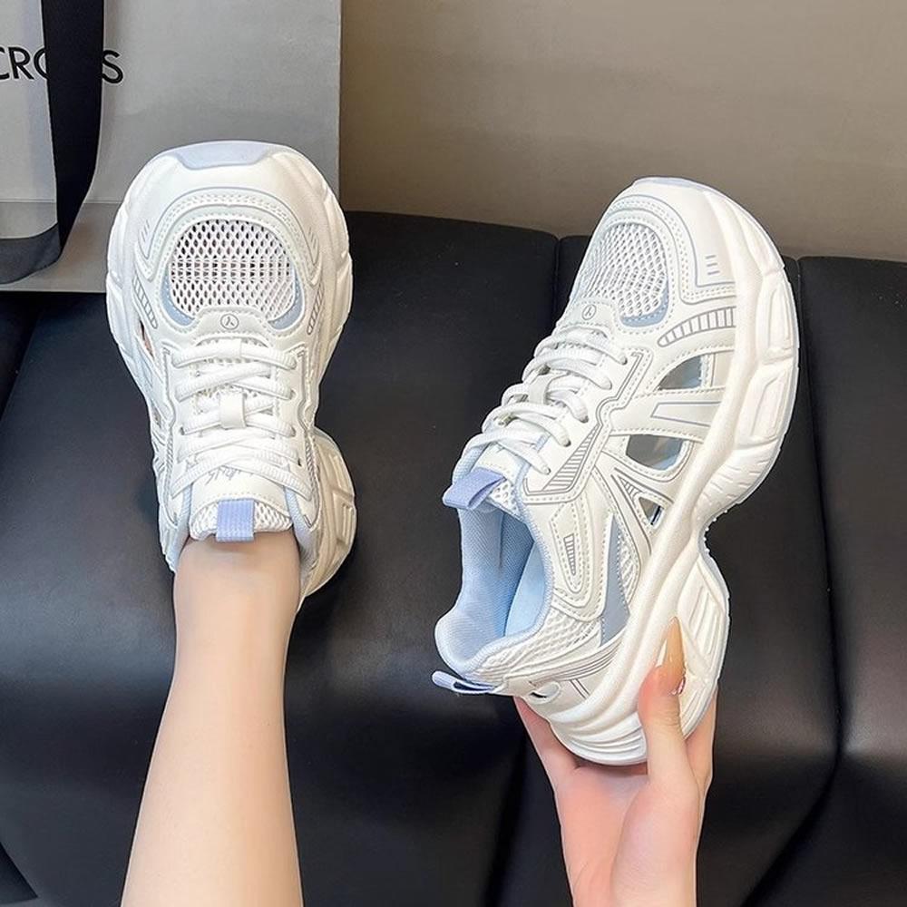 

Женские летние легкие дышащие сетчатые кроссовки-папы с вырезами, повседневная спортивная обувь для путешествий, популярные в интернете белые кроссовки 40 синий