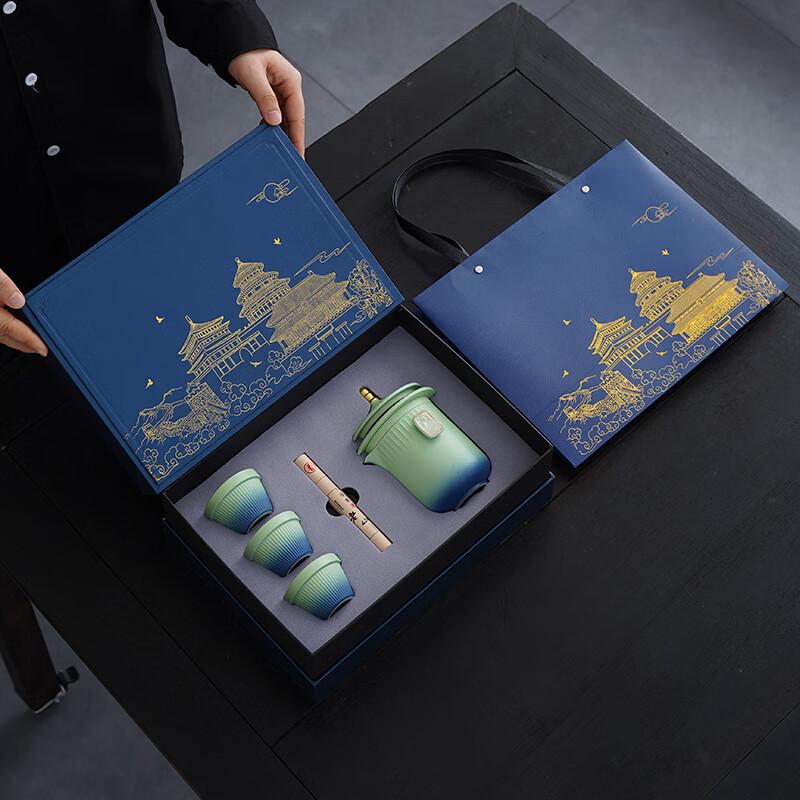 Palace Museum Cultural Creative Ceramic Tea Set Hand-grip Pot + 3 Cups + Incense Stick