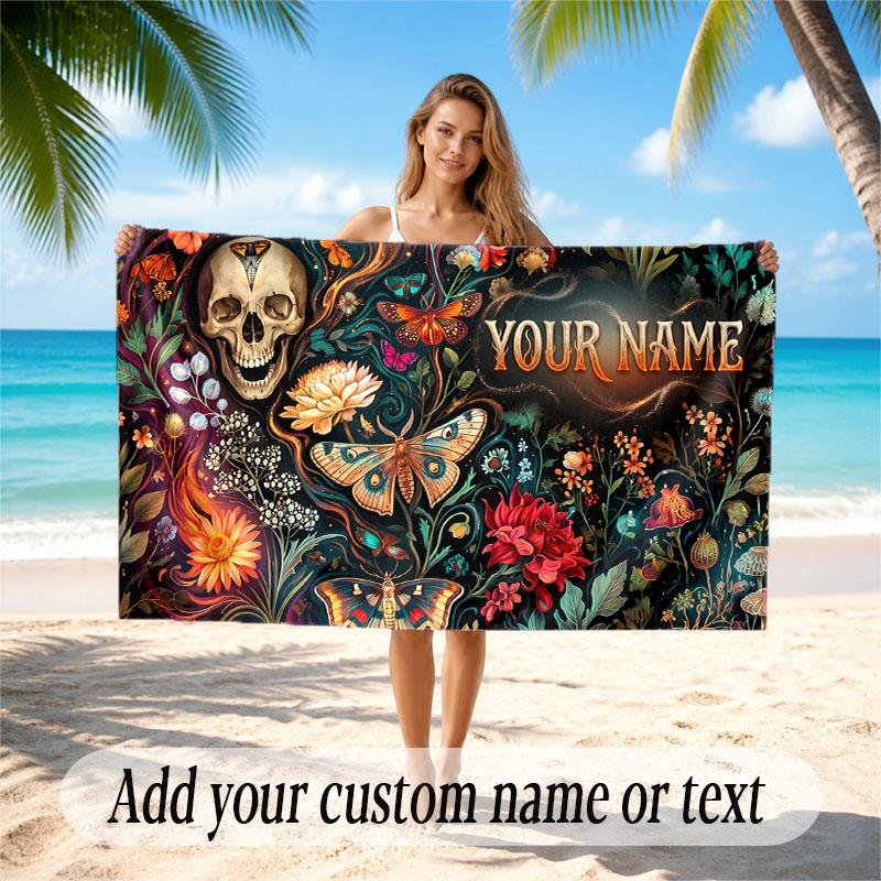 Skull Gothic Theme Beach Towel Personalized Custom Name & Text Soft Quick Dry Beach Towel for Swimming Travel